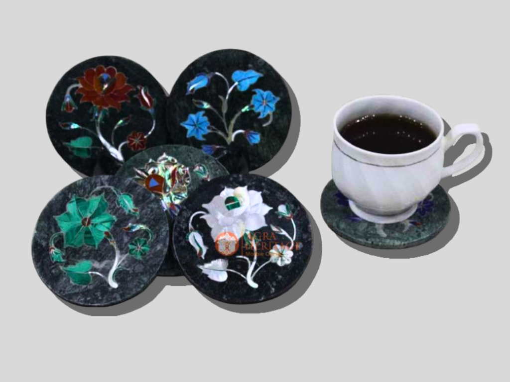 Black Marble Multi Stone Coffee Mug Coaster Set